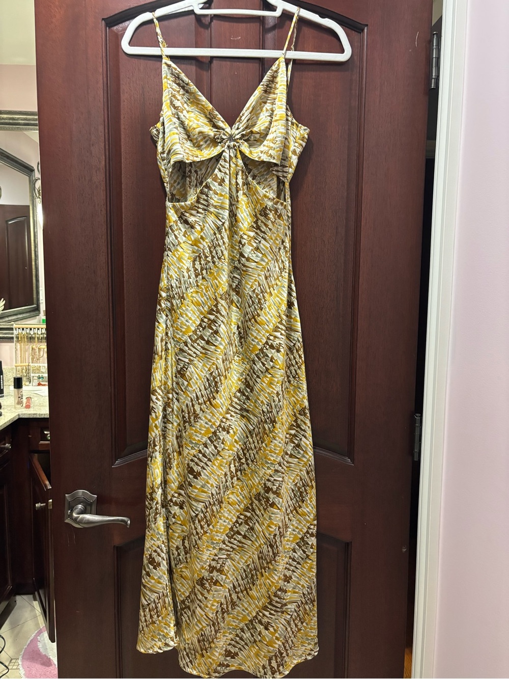 Lush Yellow Brown Printed Twist-Front Maxi Dress